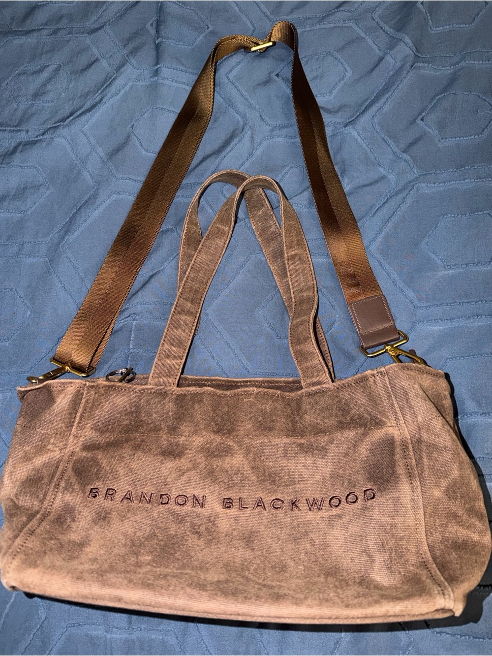 Brandon Blackwood Brown Canvas Tote with Adjustable Strap
